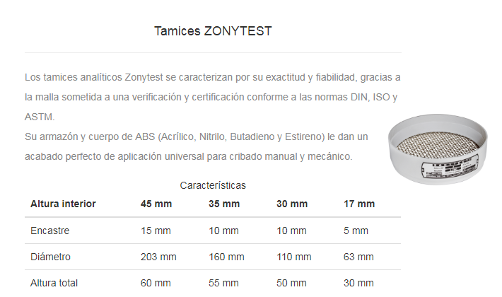 Tamices ZONYTEST